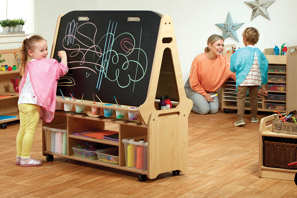 Double-sided 4 Station Easel with Tall Storage Trolley