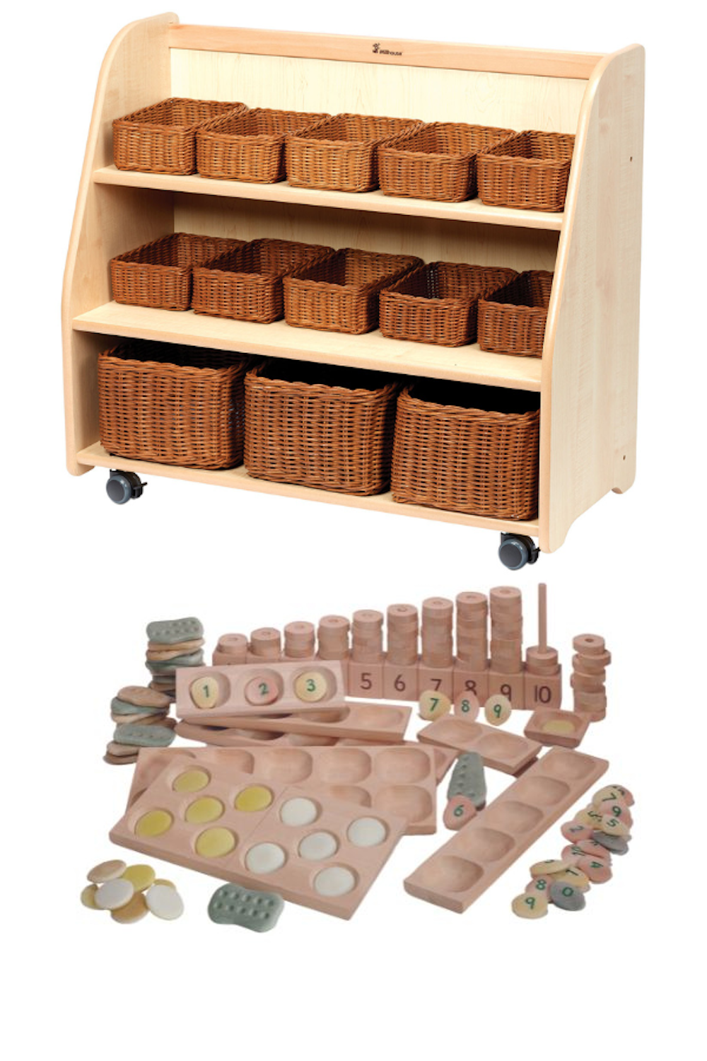 Mobile Tiered Shelf Unit with Mirror Back With Baskets