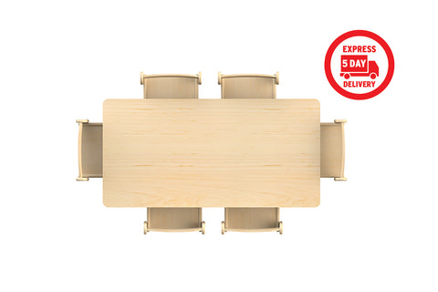 Medium Rectangular Table + 6 Beech Stacking Chairs