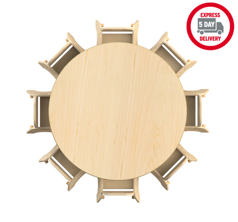 Large Circular Table + 8 Sturdy Chairs