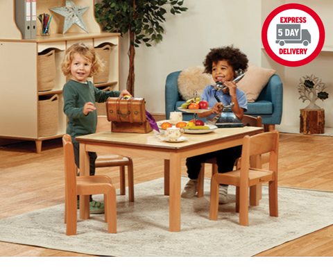 Small Rectangular Table + 4 Beech Stacking Chairs