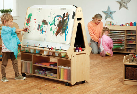 Double-Sided 4 Station Easel with Tall Storage Trolley