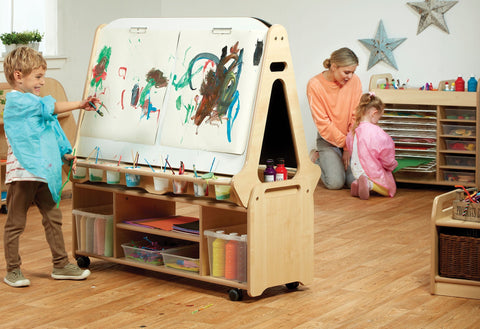 Double-sided 4 Station Easel with Tall Storage Trolley