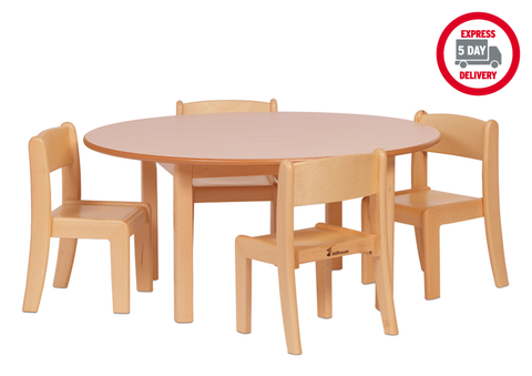 Medium Circular Table + 4 Beech Stacking Chairs