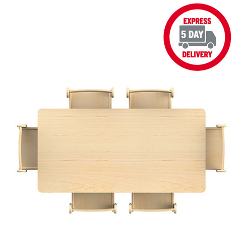 Medium Rectangular Table + 6 Beech Stacking Chairs