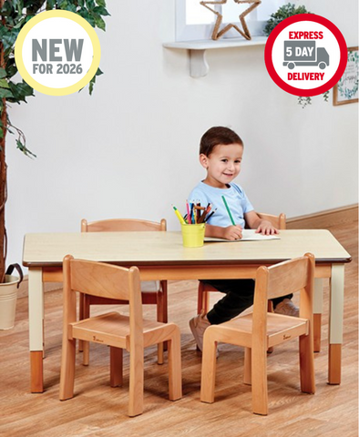 Small Rectangular Adjustable Table + 4 Beech Stacking Chairs