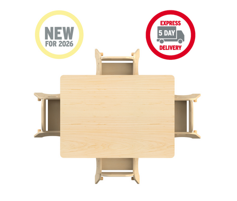 Small Rectangular Adjustable Table + 4 Sturdy Chairs