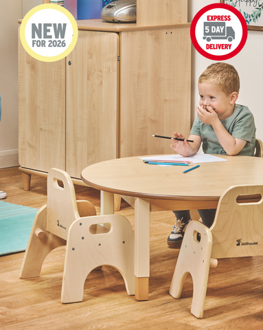 Medium Circular Adjustable Table + 4 Sturdy Chairs