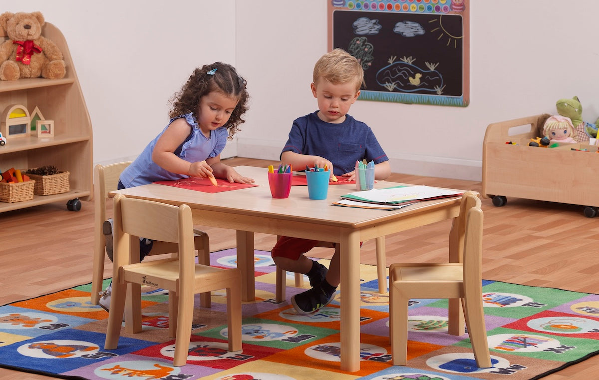 Small Rectangular Table + 4 Beech Stacking Chairs by Millhouse